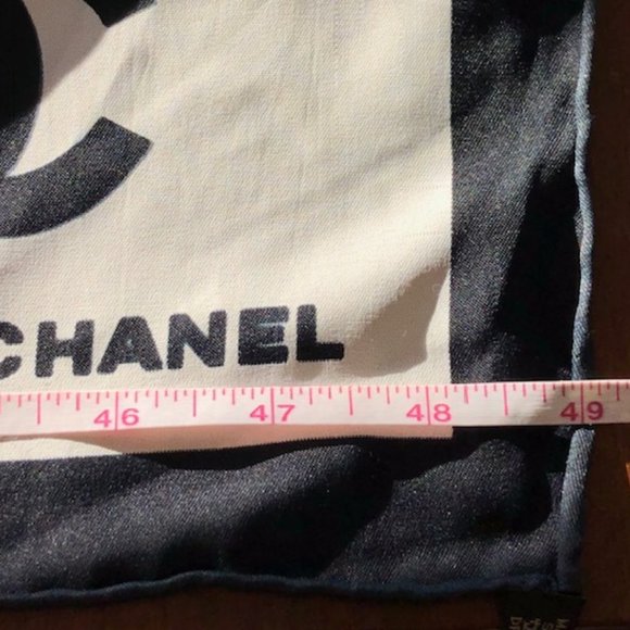 CHANEL CC Camellia Print Black White Silk Scarf Large Square - Picture 14 of 17